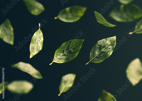 Obraz na płótnie Floating leaves against dark background w salonie