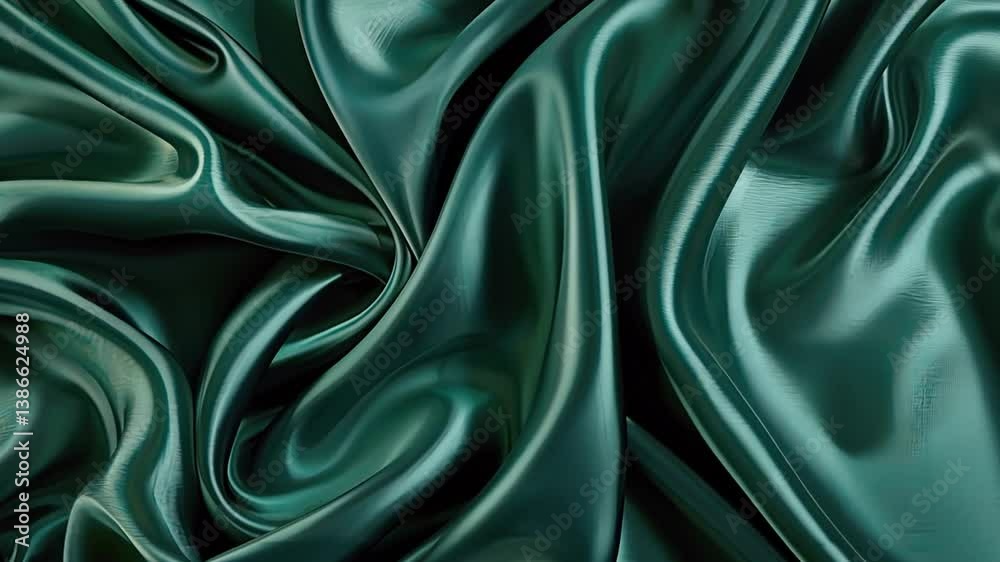 Luxurious green satin fabric with smooth texture and elegant folds, showcasing depth and sophistication in design, perfect for opulent applications.