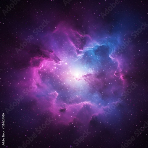 vibrant purple and blue clouds, glowing pink particles, starry background, abstract glitter silver, purple, blue lights background. de-focused. banner, Cosmic nebula, 