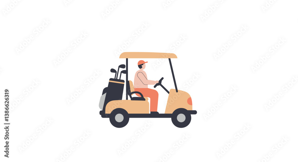 Golf cart driver enjoying the sport on a colorful background Golf cart driver enjoying the sport on a colorful background