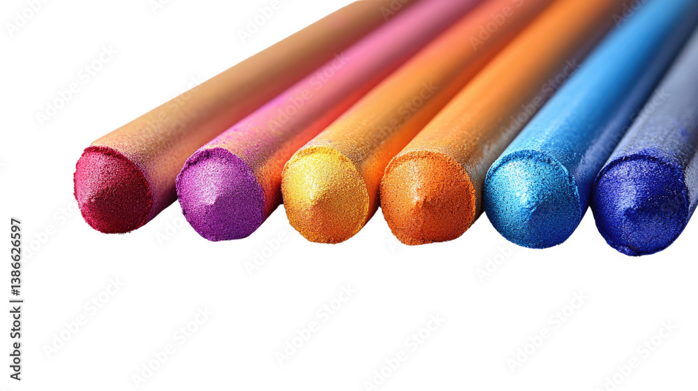 Colorful Pencils on Display: A close-up captures a set of vibrant, freshly sharpened colored pencils, their tips gleaming with an array of rich hues. Colorful Pencils on Display: A close-up captures a set of vibrant, freshly sharpened colored pencils, their tips gleaming with an array of rich hues.