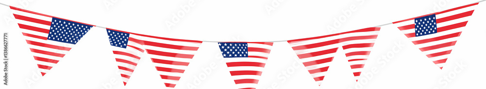 Fototapeta premium Patriotic Bunting: The spirit of patriotism is in full swing as this string of United States flags bunting flags proudly displays the nation's colors.