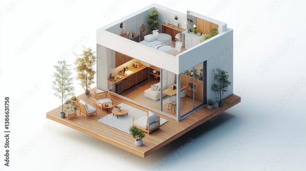 Minimalist Voxel Apartment 3D Render of Modern Interior Design Minimalist Voxel Apartment 3D Render of Modern Interior Design
