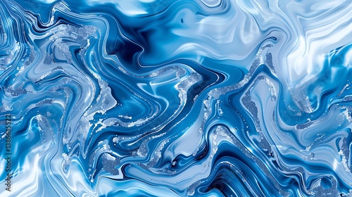 Cerulean blue and silver marble, creating an abstract backdrop