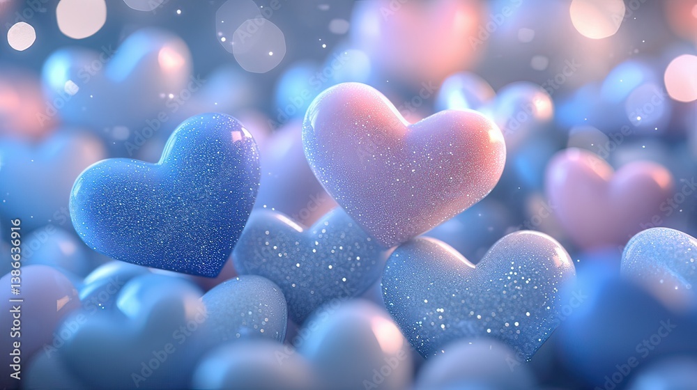 Obraz premium Colorful heart shapes romantic setting digital art soft focus love concept