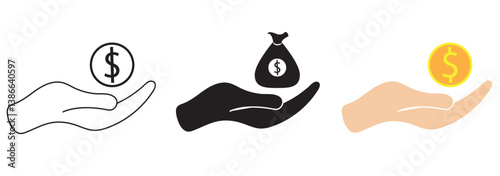 Dollar in hand icon. Save money icon. salary money, invest finance, hand holding dollar, Vector illustration.
