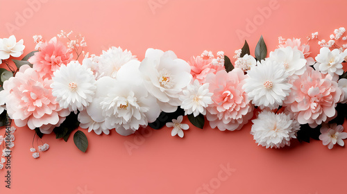 Pink and White Paper Flowers on Coral Background