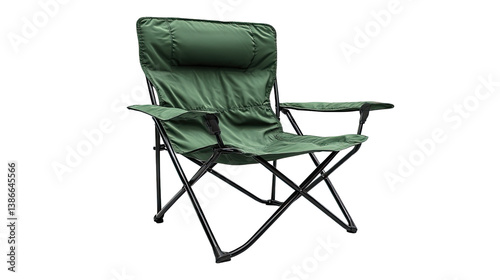 Camping chair: Green folding camping chair, comfortable and portable, perfect for outdoor relaxation and adventure.