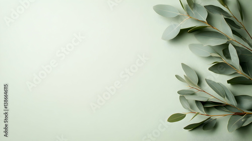 Sage Green Eucalyptus Leaves on Pastel Background