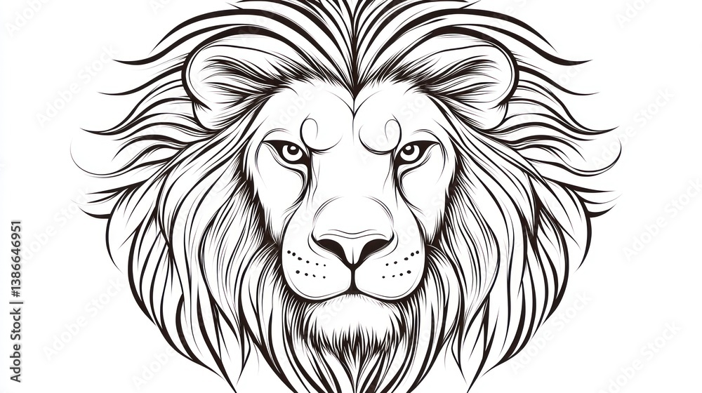 Obraz premium Majestic lion head, detailed line art