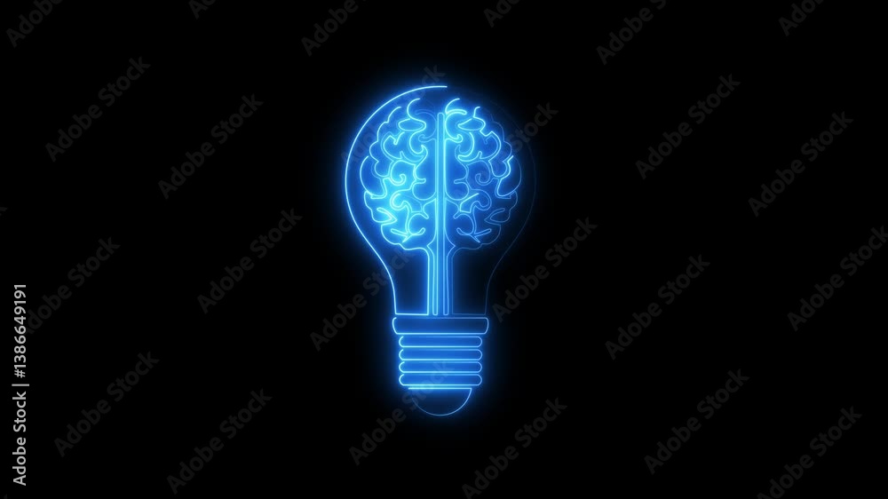 neon line human brain in light bulb animation on black background. futuristic robotic science technology neon line human brain in light bulb animation on black background. futuristic robotic science technology