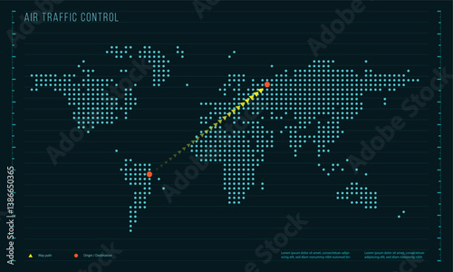 Air traffic path control screen. world map air traffic screen. vector