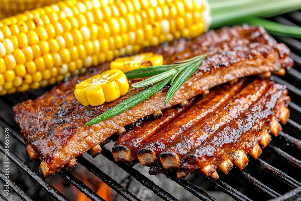 Grilled Barbecue Ribs with Corn and Rosemary Grilled Barbecue Ribs with Corn and Rosemary