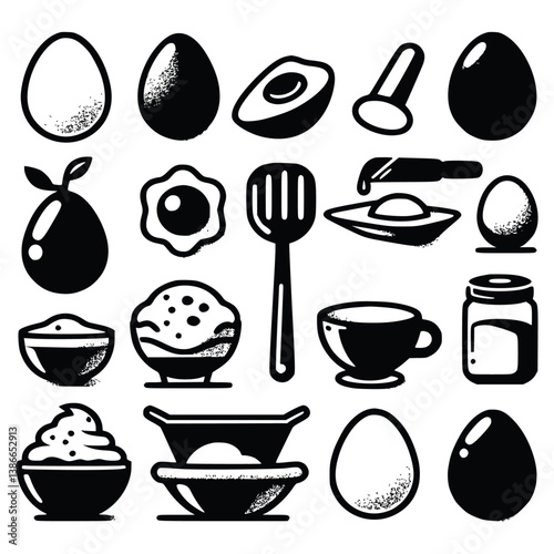 Black and White Eggs Cooked in Various Ways using Various Kitchen Utensils