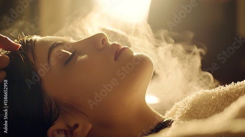 Woman is laying down with steam coming from her head