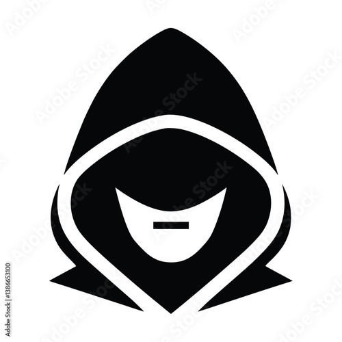 Black and White Hooded Person Icon, Vector Face Art, Internet Hacker, Thief