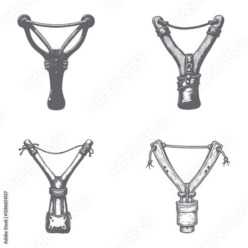 Collection of hand-drawn slingshot illustrations