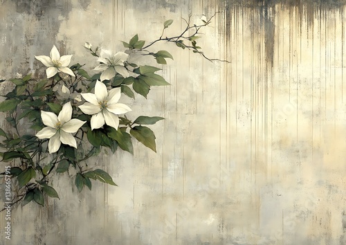 Floral art on distressed wall