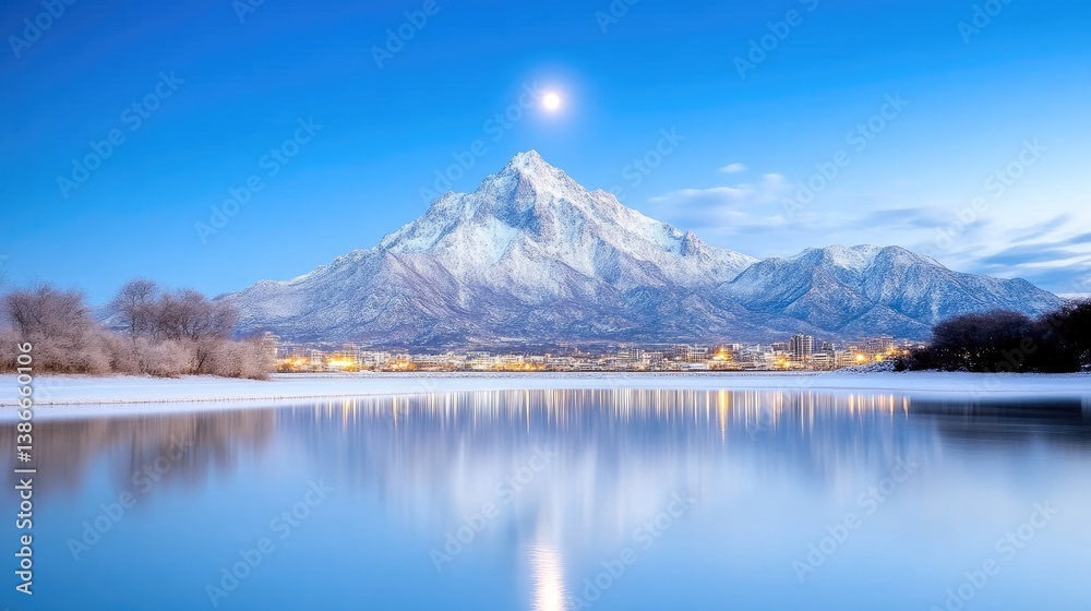 Snowy Mountain Lake Reflection Serene Landscape High-resolution Vibrant Colors Wide Panorama Winter stillness Moonlit Night Cool blue hues Perfect for nature calendars Snowy Mountain Lake Reflection Serene Landscape High-resolution Vibrant Colors Wide Panorama Winter stillness Moonlit Night Cool blue hues Perfect for nature calendars