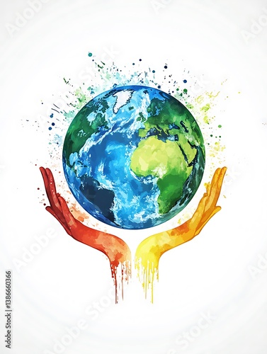 Earth Held in Hands, Colorful Art