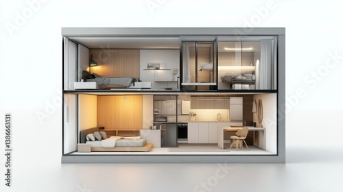 Modern Minimalist Two Story House Cutaway Illustration