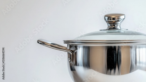 Shiny Stainless Steel Pot on a Clean Kitchen Surface - Perfect for Culinary Promotions and Cooking Enthusiasts photo