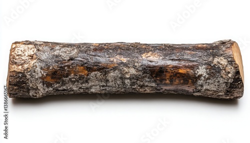 Single Log on White Background for Natural Material Study A Minimalist Representation of Nature's Textures and Forms for Scientific Exploration and Aesthetic Appreciation.