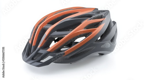 Sleek and Modern Bicycle Helmet Featuring Aerodynamic Design in Vibrant Orange and Gray Colors on a Clean White Background for Cycling Safety Promotion.