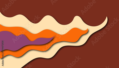 Rich brown and orange layered waves with abstract purple accents and smooth texture