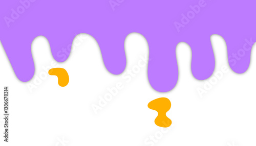 Abstract Dripping Shapes in Purple and Yellow on White Background