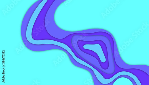 Layered Purple and Blue Abstract Flow Design with Smooth Curves on Teal Background