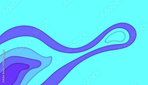 Abstract Purple and Blue Wavy Layers on Teal Background with Smooth Curves