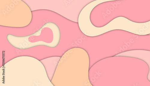 Soft Pink and Cream Abstract Fluid Design with Curved Organic Shapes