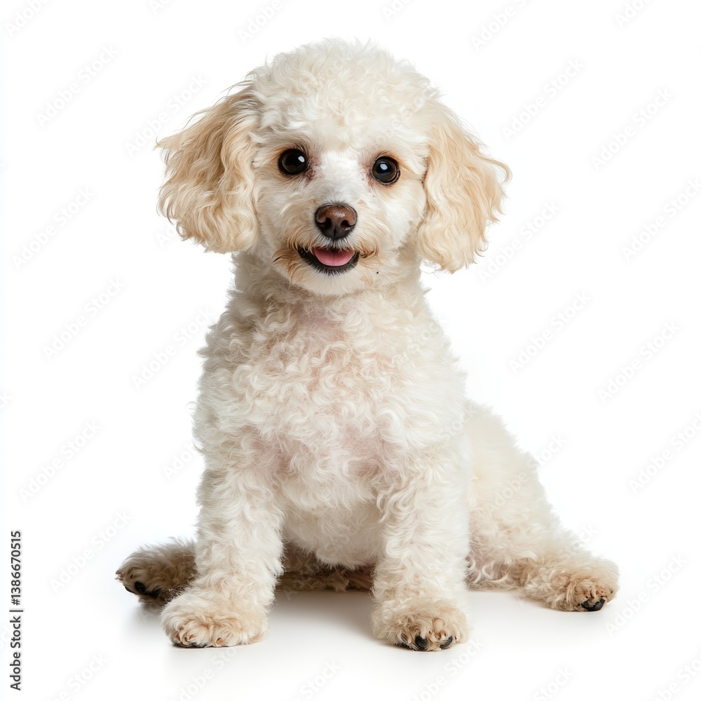 Playful poodle dog portrait studio setting pet photography bright background close-up furry companion Playful poodle dog portrait studio setting pet photography bright background close-up furry companion