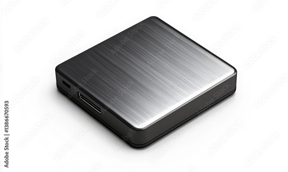 Sleek External Hard Drive on White Background for Technology Product Display Sleek External Hard Drive on White Background for Technology Product Display