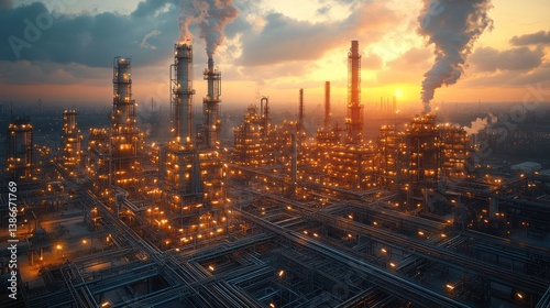 Wallpaper Mural Sunset over Industrial Refinery Complex Torontodigital.ca