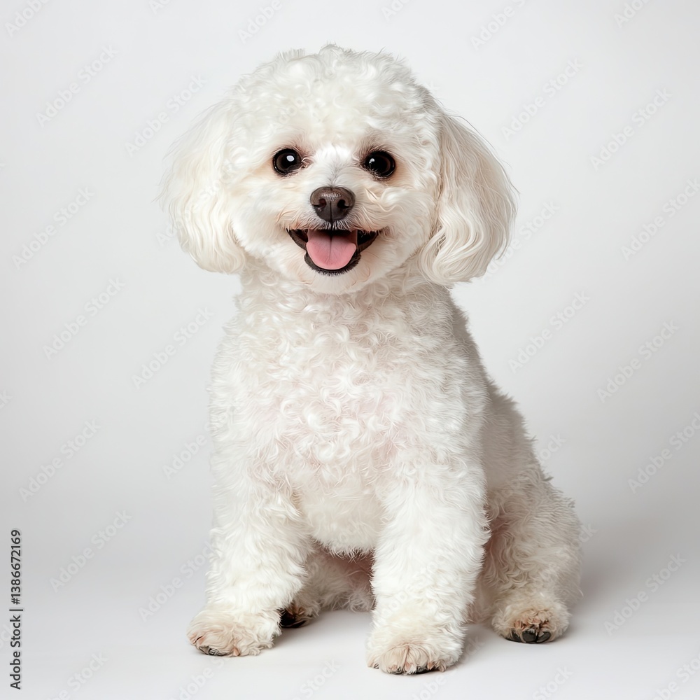 Playful bichon frise dog portrait studio setting pet photography bright environment close-up view canine happiness Playful bichon frise dog portrait studio setting pet photography bright environment close-up view canine happiness