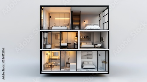 Modern Three Story House Architectural Visualization with Minimalist Interior Design