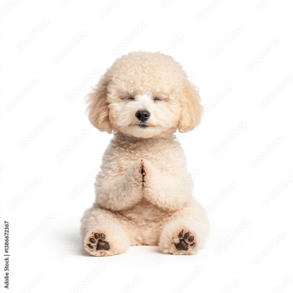 Playful poodle puppy meditating indoor studio pet photography calm environment close-up perspective serenity concept Playful poodle puppy meditating indoor studio pet photography calm environment close-up perspective serenity concept