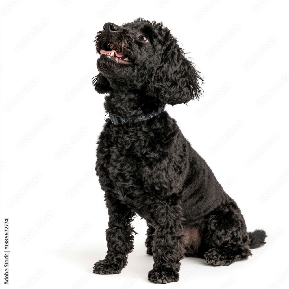 Playful black dog posing for portrait studio setting animal photography indoor close-up pet lifestyle Playful black dog posing for portrait studio setting animal photography indoor close-up pet lifestyle
