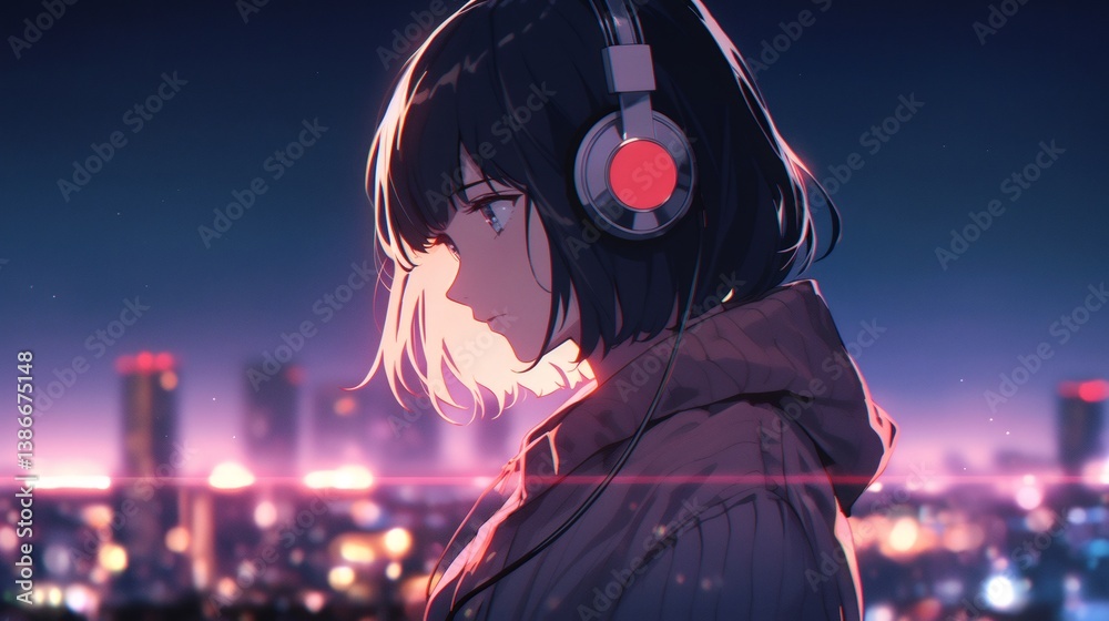 custom made wallpaper toronto digitalAnime school girl backgroung listening music