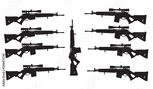 Creative Military Art Capturing Rifle Silhouettes in Symmetrical Patterns Highlighting Tactical Concepts and Precision Arrangements

