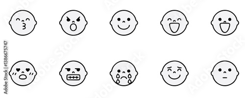 Big set of emoticons. Funny emoticons faces with facial expressions. Full editable vector icons. Detailed emoji icons. Emoji set