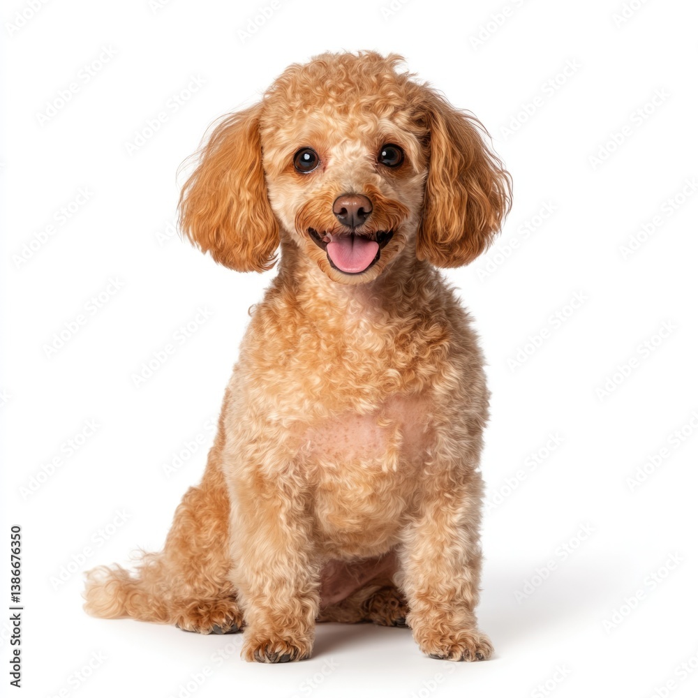Playful poodle dog portrait studio pet photography white background close-up joyful expression Playful poodle dog portrait studio pet photography white background close-up joyful expression
