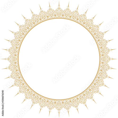 Vector illustration for circular ornament design pattern, circle frame border, gold color. Suitable for calligraphy ornaments. Usability with text input area in the middle