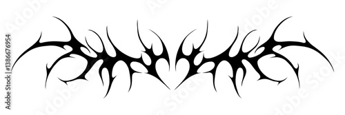 Y2k gothic graphic hand drawn heart with wings. Neo tribal tattoo element. Aesthetic of 90s, 2000s. Vector illustration for sticker, poster, collage, design template.