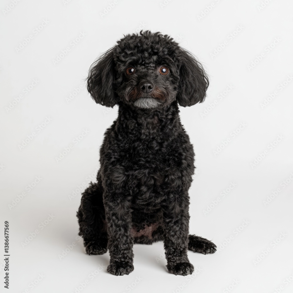 Playful black dog studio setting pet portrait minimalist environment front view cute animal concept Playful black dog studio setting pet portrait minimalist environment front view cute animal concept
