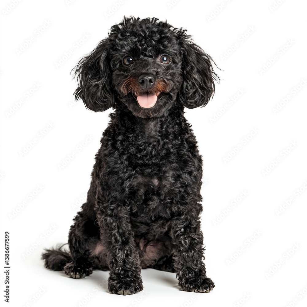 Playful black poodle dog portrait studio setting animal photography cheerful environment close-up view Playful black poodle dog portrait studio setting animal photography cheerful environment close-up view