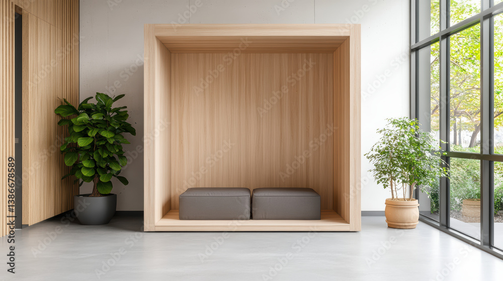 Modern wooden pod with seating Modern wooden pod with seating