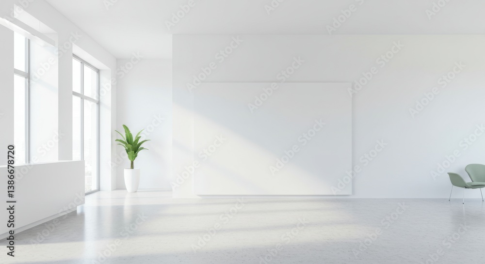 Fototapeta premium Minimalist White Office Lobby with Signage Space